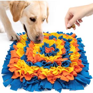Pet Snuffle Mat for Dogs, Dog Feeding Mat, Nosework Training Mats for Foraging Instinct Interactive Puzzle Toys (Blue&Orange&Yellow)
