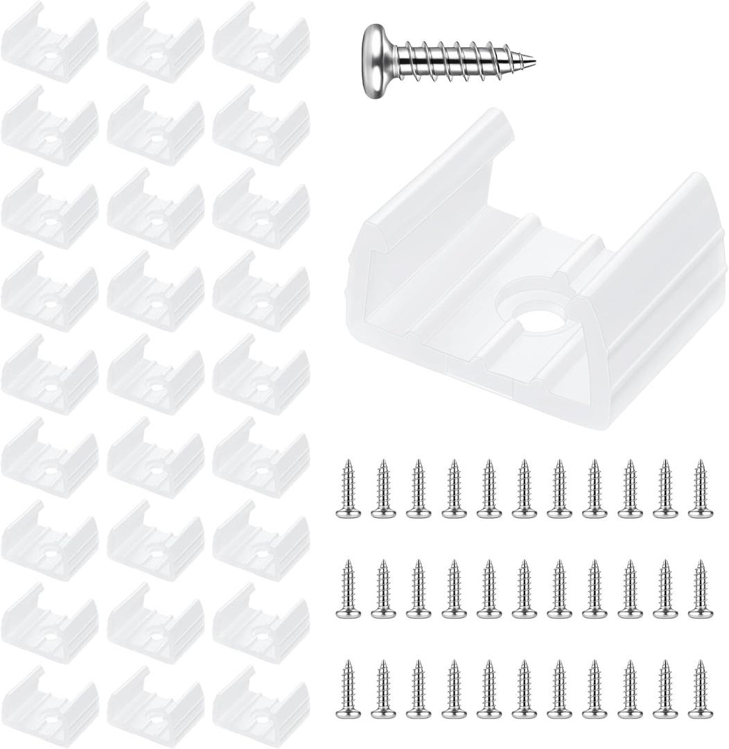 Blulu 200 Pcs Christmas LED Strip Light Clips with 200 Screws Neon Mounting Bracket Support Clips Fit 14.5mm to 16.5mm Silicone LED Strip Lighting