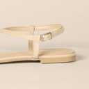 Amazon Essentials womens Flat Strap Sandals (8, Beige Patent)