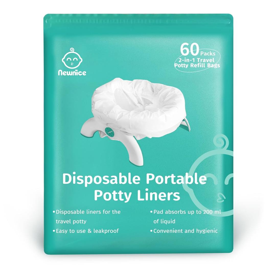 Newnice 60 Packs Disposable Potty Liners with 200ML Absorbent Pads, Portable Travel Potty Bags Compatible with OXO Tot 2-in-1 Go Potty, Potty Training Liners Fit Most Potty Chairs for Kids, Toddlers