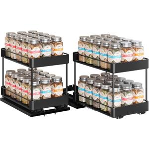 Nieifi Spice Rack Organizer for Cabinet, Vertical Spice Rack Pull Out, Easy to Install, Metal, 6.5''Wx10.35''Dx8.4''H, 2 Pack, 2 Tiers(Black)