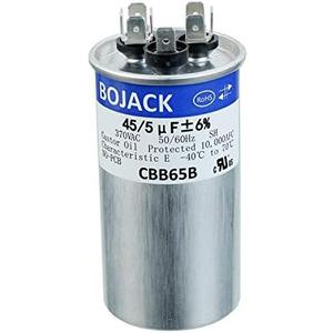BOJACK 45+5uF 45/5MFD ±6% 370V CBB65 Dual Run Circular Start Capacitor for AC Motor Run or Fan Start or Condenser Straight BOJACK 45+5uF 45/5MFD ±6% 370V CBB65 Dual Run Circular Start Capacitor for AC Motor Run or Fan Start or Condenser Straight