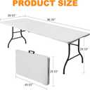 8ft Folding Table, Portable Heavy Duty Plastic Fold-in-Half Utility Table for Indoor/Outdoor Use, Dining, Camping, Picnic, Party, White