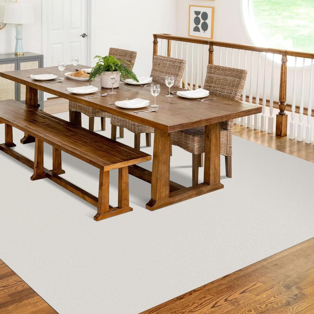 Soft Plastic Floor Mat for Under Dining Table, 5'×7' Beige Waterproof Vinyl Area Rug for Living Room, Non-Slip Multi-Purpose Floor Cover Protector for High Traffic Areas