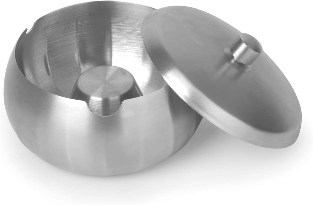 2 x JSVER Stainless Steel Cigar Ashtray with Lids for Home Office Decoration, Outdoor Patio, Balcony (Silver)