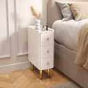 Narrow Nightstand 7.9" with 3 Drawer Wood Bedside Table Small White and Gold Night Stand Modern Minimalist End Table for Small Space, Bedroom, Vanity, Dorm