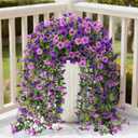2 x 4 Pcs Artificial Hanging Flowers for Outdoors, Mixed Purple | Realistic fake silk flowers, UV resistant, faux plants, for outside home patio garden balcony yard front door porch decor