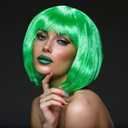PLULON Dark Green Bob Wig and Sunglass Set, Neon Short Bob Wig Sunglass Pack Costume Colorful Cosplay Wig Hairpieces for Bachelorette Neon Party Favors, Halloween Decorations