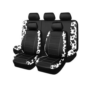 Flying Banner car seat Covers Protects Water Proof Faux Leather Carbon Fiber Front and Rear Bench (Cow Black, Full Set - 8PCS)