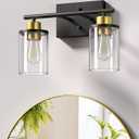 EDISHINE Bathroom Light Fixtures, 2-Light Modern Bathroom Vanity Lights Over Mirror, Bath Wall Sconce Lamp with Clear Glass Shade for Powder Room, Vanity Table, Mirror, Kitchen Black and Gold