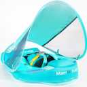 Mambobaby Float with Canopy UPF 50+ Sun Protection Pearl Foam Non-Inflatable Solid Baby Pool Float with Tail Mambo Float Swim Trainer Skin-Friendly Infant Swimming Ring