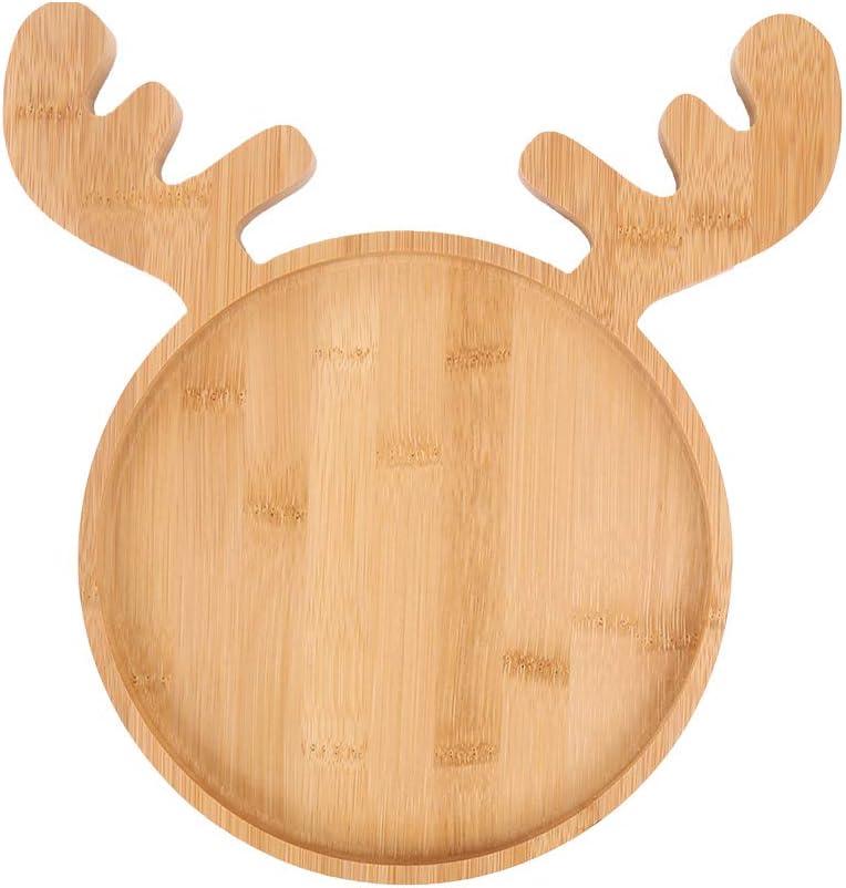 KEPATO Christmas Dishes Wooden Serving Tray,Christmas Elk Ear Anlter Shape Sushi Plate Tray for Restaurant and Home (Beige)