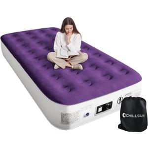CHILLSUN Twin Air Mattress with Built-in Pump-2 Mins Quick Inflate/Deflate Double Height Blow Up Mattress for Camping,Home & Portable Travel - Adjustable Inflatable Mattresses,Durable Waterproof (Purple)