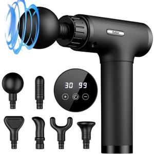Gvber Massage Gun, Massage Gun Deep Tissue, Handheld Back Massager for Athletes, Percussion Muscle Massager with 6 Attachments & 30 Speed (Black)