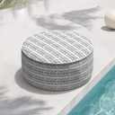 Indoor/Outdoor Inflatable Ottoman D21 x H9 inch, Round Footstool Inflatable Foot Rest Ottoman with Handle, Portable Ottomans Pouf for Patio, Garden, Camping, Home, Herringbone Black White