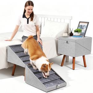 2-in-1 Ottoman Pet Stairs Dog Stairs for Small Dogs (8-Steps) | Dog ramp for Couch Wooden Pet 8 Steps for Puppy Senior Injured Dogs Non-Slip Foldable