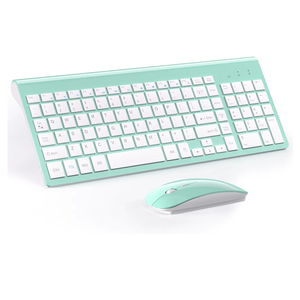 Wireless Keyboard and Mouse Ultra Slim Combo, TopMate 2.4G Silent Compact USB 2400DPI Mouse and Scissor Switch Keyboard Set with Cover, Batteries Included, for PC/Laptop/Windows/Mac - Mint Green