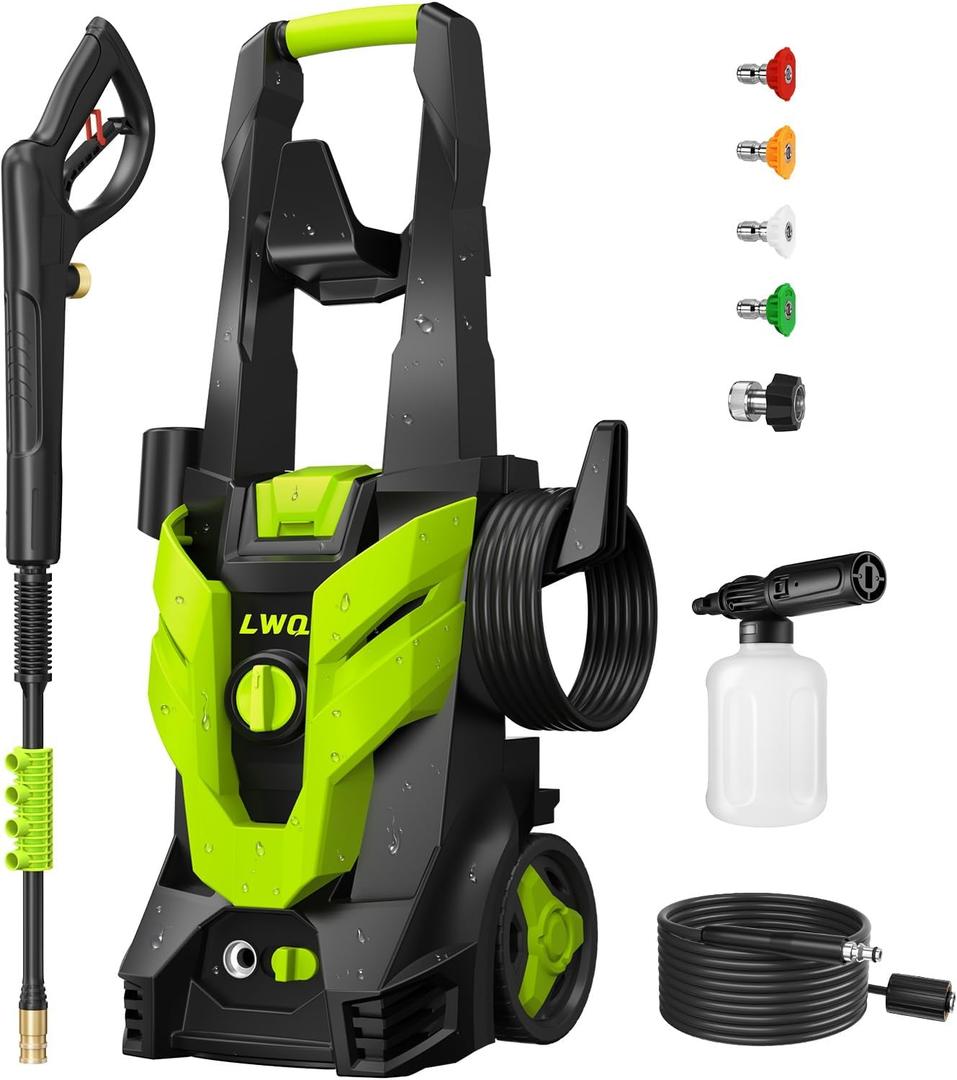 Pressure Washer, Power Washer with 4 Quick Connect Nozzles 1 Foam Cannon, High Pressure Cleaning Machine for Cars/Fences/Driveways/Patios/Farms/Home Cleaning