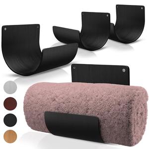 Bamboo Towel Rack by Aura Nest Set of 4 Wood Towel Racks Bamboo Bathroom Accessories -Wall Towel Holder for Rolled Towels Wooden Towel Racks for Bathroom Spa Bathroom - Black