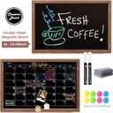 2-in-1 Double-Sided Magnetic Chalkboard 24"x16", Chalk Calendar Board & Large Blackboard for Kitchen & Home Decor, Schedule, Menu, Back-to-School Gift - Hanging Chalk Board with 2 Liquid Pens, Brown