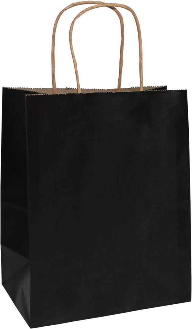50 PCS Black Paper Bags with Handles Bulk, 8x4.25x10.5 Inches,Medium-sized Gift Bags for Party FavorsTake-OutGrocery Shopping & Retail,Christmas,weddings,Reusable & Durable