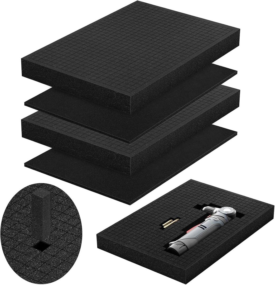 4pcs Pick and Pluck Foam - 16 x 12 x 2 &16 x 12 x 0.4 IN Gun Case Foam Sheets Padding Pre-Cube Sheets with Bottom Packing for Board Game Box Cases Storage Drawer