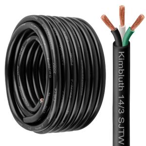 14 Gauge 3 Conductor Wire SJTW Outdoor Extension Power Cable 10FT, 14/3 Wire Heavy Duty Pure Copper Electrical Wire for Lawn, Battery, Automotive, Outdoors