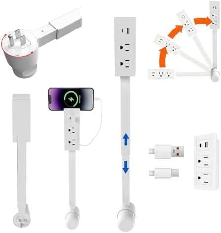 Electrical Outlet Extender with USB-A,USB-C and 2 AC,Power Socket Expander for hard to reach places,Adjustable17”-27”Extender,Rotates 180°,Use Behind Nightstands,Couches,desks,and More
