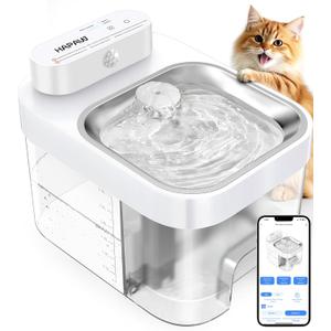 Cat Water Fountain, App Monitoring Separated Clean & Waste Water Wireless Smart Pet Water Fountain, 5000mAh Battery & Plug-in Automatic Water Dispenser for Cats Indoor and 2.4G Wi-Fi, No Filter (White)
