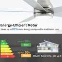 POCHFAN 60 Inch Brushed Nickel Ceiling Fans with Lights and Remote, LED Low Profile Flush Mount Ceiling Fan for Bedroom, Living Room, Quiet DC Motor, Dimmable 6 Speeds