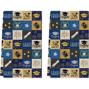 Artoid Mode Checkered Designed Grad Cap Diploma Graduation Kitchen Towels Dish Towels, 18x26 Inch Farmhouse Summer Decoration Cleaning Set of 2