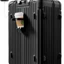 Krute Carry on Luggage 20 Inch Suitcases with Spinner Wheels Hardside Luggages Cup Holder Carry Suitcase USB Charger Port PC+ABS with TSA Lock (Black)