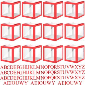 Thyle 12 Pcs Transparent Balloon Boxes Clear Balloon Boxes with 99 Letters for Baby Shower Gender Reveal Grad Birthday Party Bridal Wedding Anniversary Backdrop Decoration (Red)