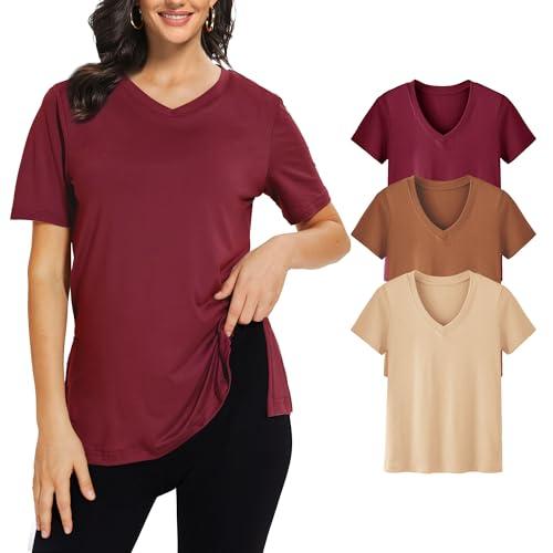 Showitty 3 Pack V Neck T Shirt for Women Plus Size, Short Sleeve Casual Tops Summer 2025 Basic Tees, XL