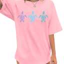 QAUN Sea Turtle Shirts Women: Oversized Hawaiian Shirt Beach Graphic T-Shirt Turtle Graphic Tee Casual Vacation Tops(Pink1, Medium) (M)