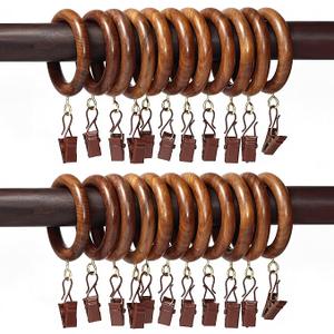 24 Pcs Curtain Rings with Clips Wooden 2.5 inch outer Dia for 1 inch Rod Pole, Window Shower Curtain Hooks, Wood Curtain Rod Wood Curtain Rings with eyelet, Drapery Rings.(24, 1.75 INCH INNER DIA)