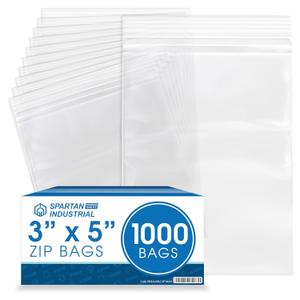 Spartan Industrial - 3 X 5 (1000 Count) 2 Mil Clear Reclosable Zip Plastic Poly Bags with Resealable Lock Seal Zipper