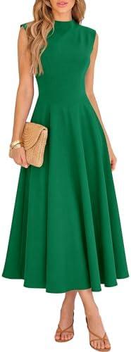 BTFBM Summer Dresses for Women 2026 Mock Neck Sleeveless High Waist Flowy Aline Maxi Spring Wedding Guest Dress Cocktail Medium