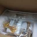 AMZASA Farmhouse Chandelier, 5-Lights Visual Comfort Gold Light, Muted Gold with White Fabric Shade, Linear Island Lighting Fixture for Kitchen, Dining Room