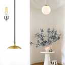 KoKo&Yukina 8 Inch Gold Modern Globe Pendant Light White Glass with Brass Finish Contemporary Mid Century Adjustable Hanging Light Fixture for Living Room Bedroom Bathroom Kitchen (Bulb Incl.)
