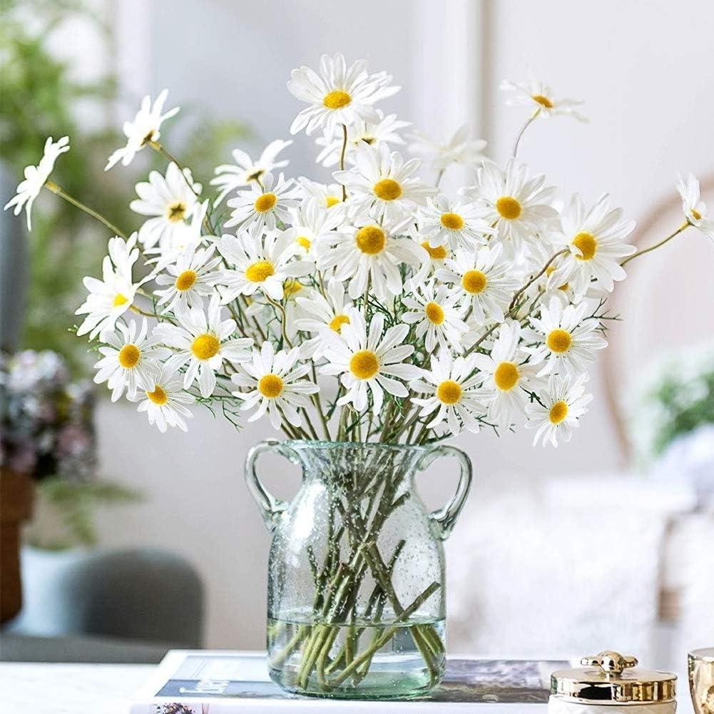 AmyHomie Artificial Flowers,10 pcs Silk Daisy, Artificial Gerber Daisy for Home Decoration, Fake Wildflowers Spring Flowers for Wedding Decoration, (Milk White)