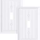 2-Pack Classic Beadboard Single Toggle Light Switch Cover Plate, Durable Natural Bamboo Fiber Decorative Switch Plate Covers, Pure White 1 Gang Wall Plate