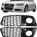 MOTOKU Glossy Front Bumper Fog Light Lamp Mesh Grill Grille for A4 B8 2008 2009 2010 2011 2012