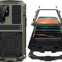 Compatible with Samsung S23 Ultra Metal Military Case with Stand Screen Protector Camera Protection Rugged Heavy Duty Shockproof Full Body Cover Tough Dustproof for Men (Green)