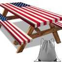 6FT Vintage American Flag Picnic Table Cover Patriotic Picnic Table Cover with Bench Covers Fourth of July Decorations Outdoor Patriotic Waterproof Rectangle Tablecloths for 4th of July, Memorial Day