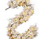 Waipfaru 2Pcs 5.8ft Fall Garland with Lights, Mantle Fireplace Autumn Garland with Pumpkins, Berries, Silk Material, White, L-Shaped, Indoor/Outdoor Porch Thanksgiving Halloween Decorations