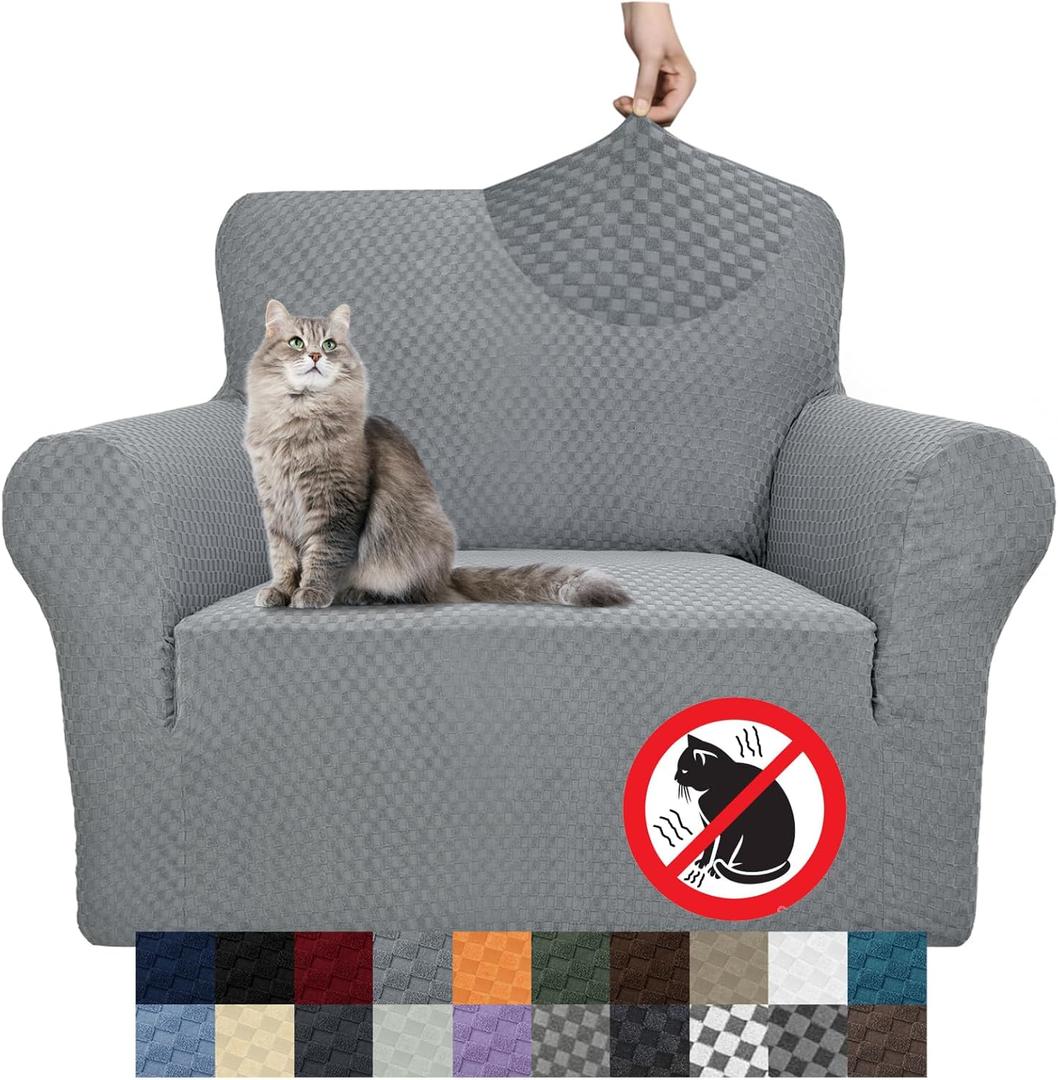 YEMYHOM Couch Cover Latest Jacquard Design High Stretch Sofa Chair Covers for Living Room, Pet Dog Cat Proof Armchair Slipcover Non Slip Magic Elastic Furniture Protector (Chair, Light Gray) (Small (31"-46"))