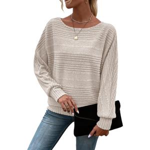 Womens Long Sleeve Shirts Crewneck Tunic Tops Pullover Sweaters Business Casual Blouses Fall Fashion 2026 (Beige, XL)
