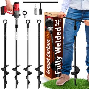 30 inch Ground Anchors Heavy Duty Screw in - Kit of 6 Fully Welded Earth Anchors - Long Spiral Tie Down Stakes for Swing Set Shed Trampoline Canopy Tree Tent - High Wind Anchor - Sand Auger Stake