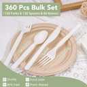 360 Count Compostable Cutlery Set - 150 Forks, 150 Spoons, 60 Knives. Extra Heavy Duty Silverware, Heat Resistant & BPA-Free. Disposable Utensils for Wedding, Party, Daily Use.
